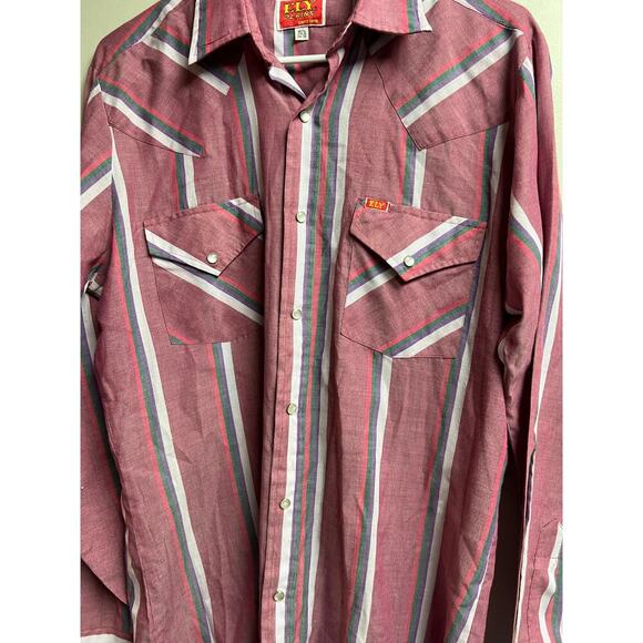 ELY PLAINS Men's Western Shirt Stripe Pearl Snap Button Up 15.5 34/35 - Picture 2 of 11